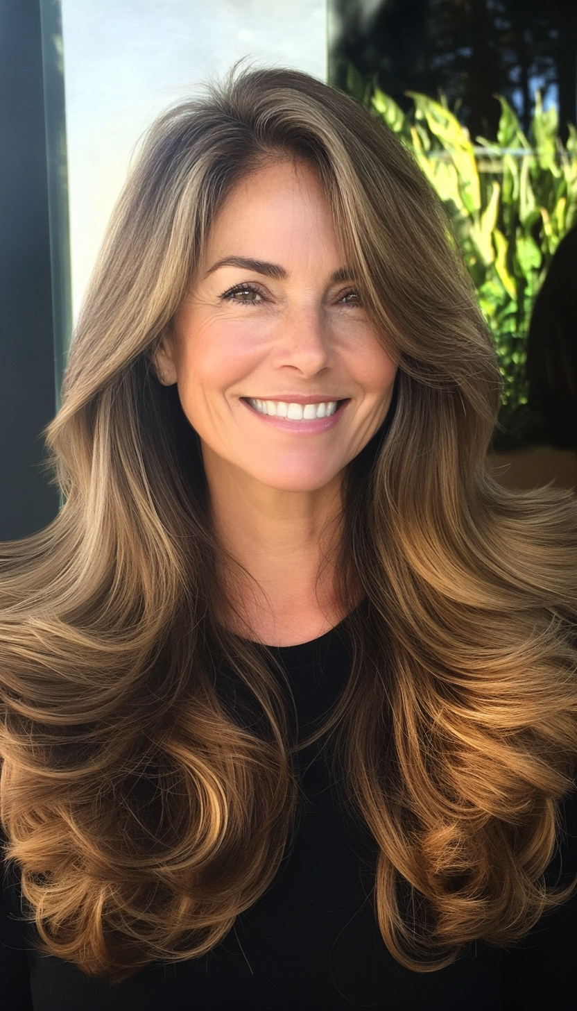 14. V-Cut Layers in Cool-Toned Brunette (Long Haircuts For Older Women) - Long Haircuts For Older Women