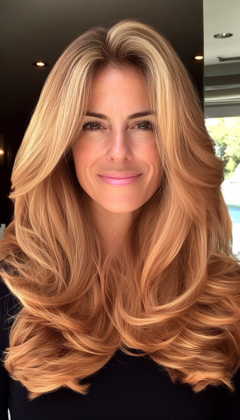 16. Romantic Layers in Light Golden Brown (Long Haircuts For Older Women) - Long Haircuts For Older Women