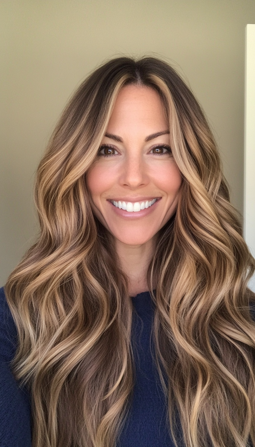 21. Soft Waves with Light Caramel Lowlights (Long Haircuts For Older Women) - Long Haircuts For Older Women