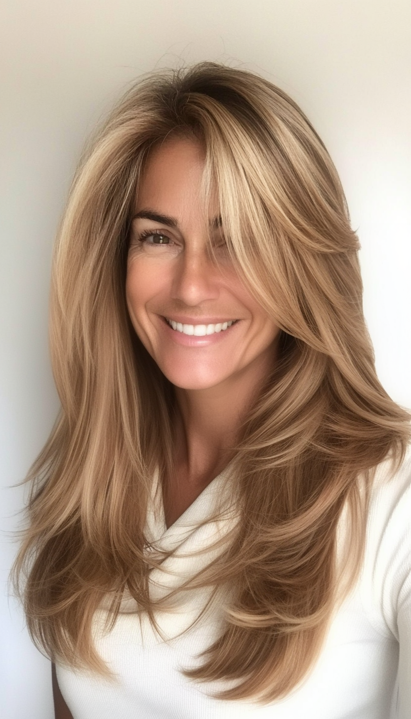 24. Cascading Long Layers in Honey Brown (Long Haircuts For Older Women) - Long Haircuts For Older Women