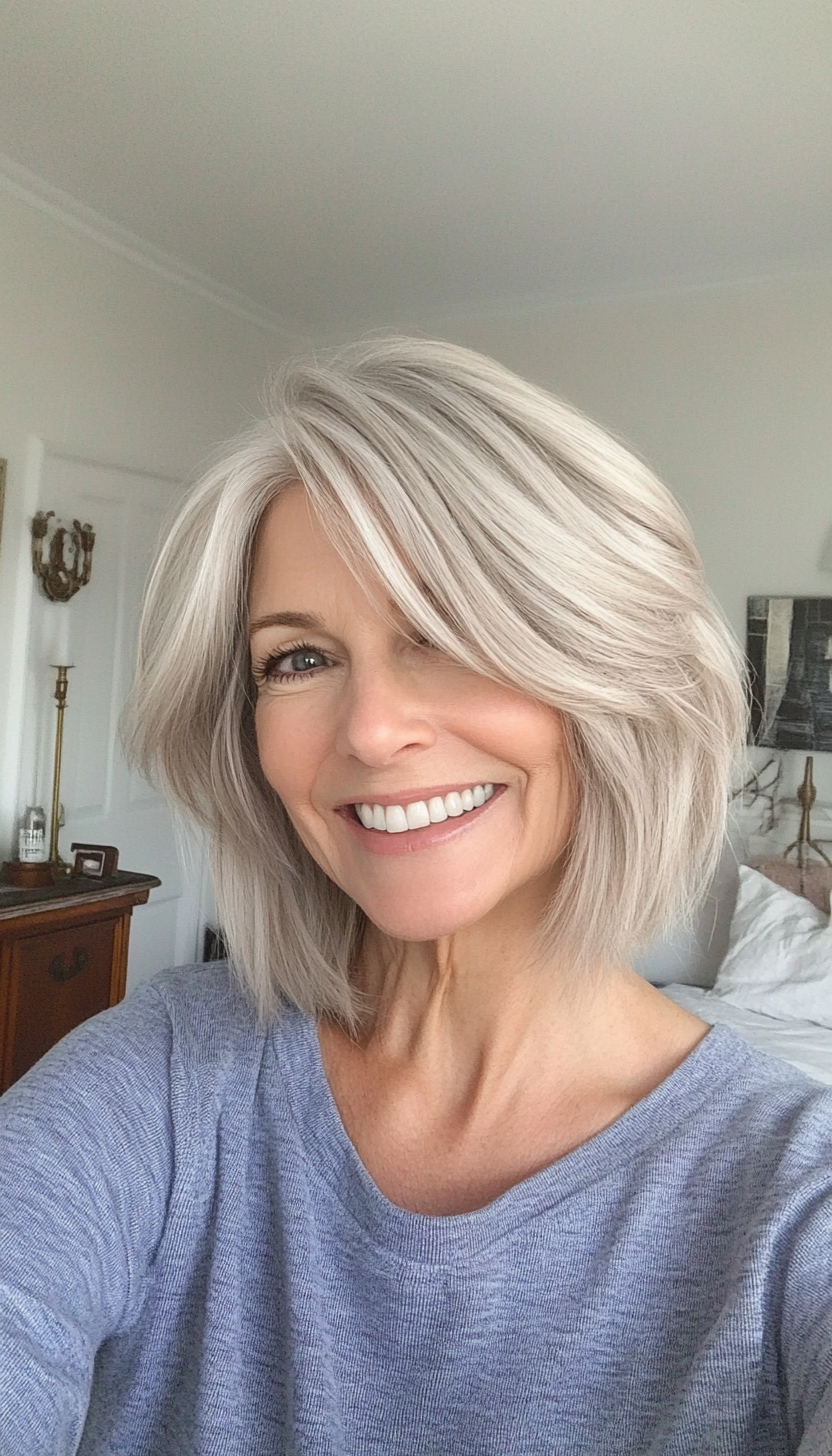 1. Soft Layered Bob with Ash Blonde (Haircuts For Women Over 50 With Fine Hair) - Haircuts For Women Over 50 With Fine Hair