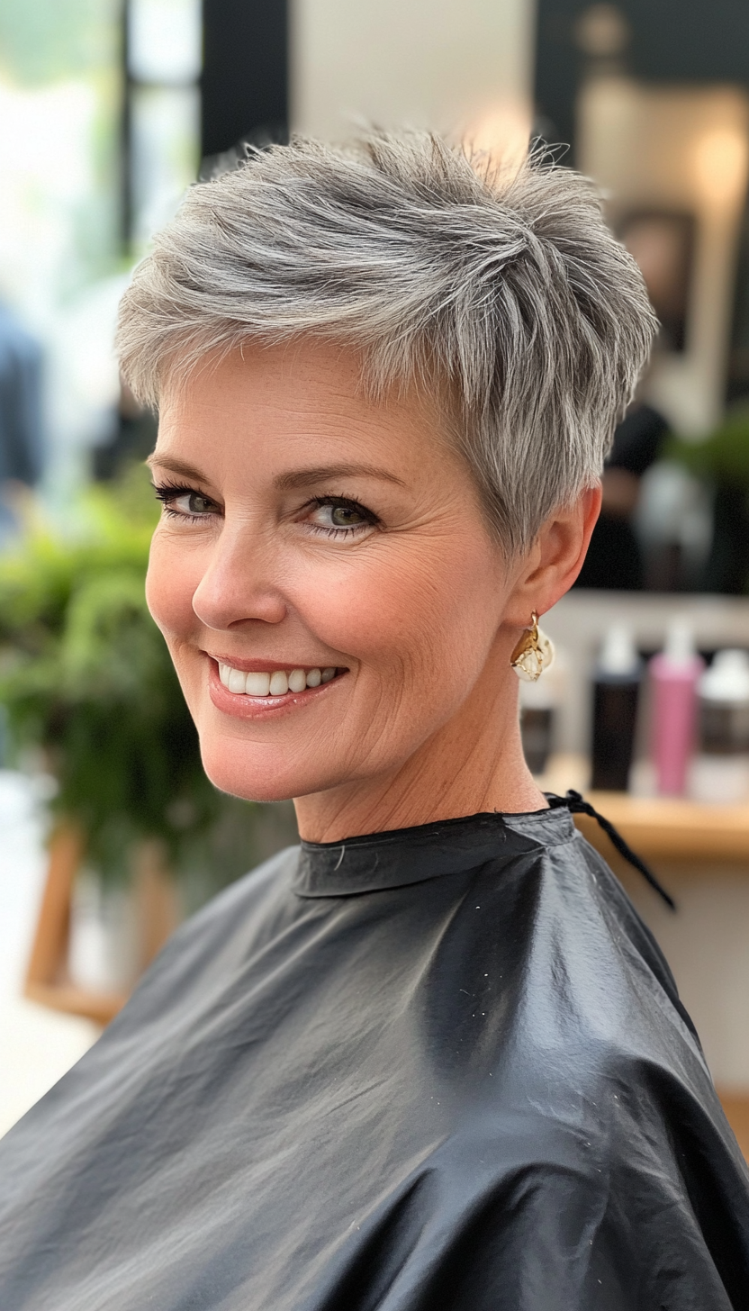 2. Classic Pixie with Salt and Pepper (Haircuts For Women Over 50 With Fine Hair) - Haircuts For Women Over 50 With Fine Hair