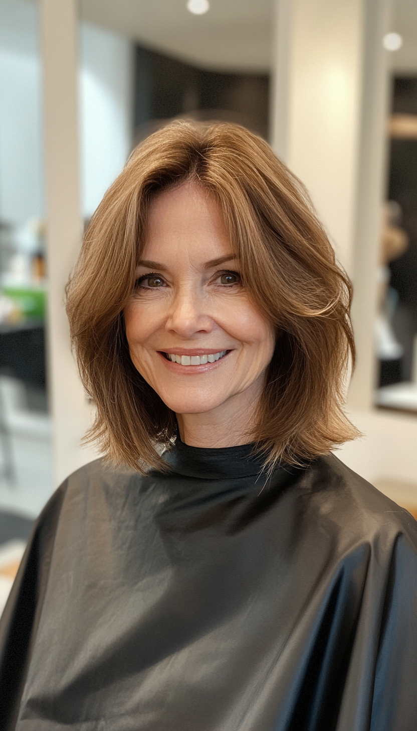 3. Feathered Lob with Honey Brown (Haircuts For Women Over 50 With Fine Hair) - Haircuts For Women Over 50 With Fine Hair