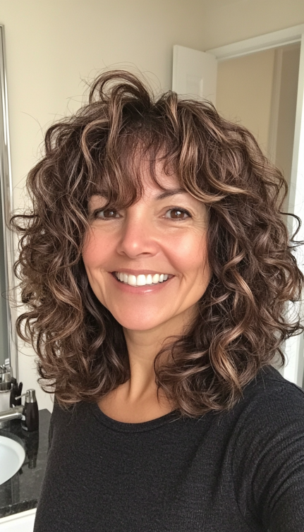 4. Curly Shag with Chocolate Brown (Haircuts For Women Over 50 With Fine Hair) - Haircuts For Women Over 50 With Fine Hair