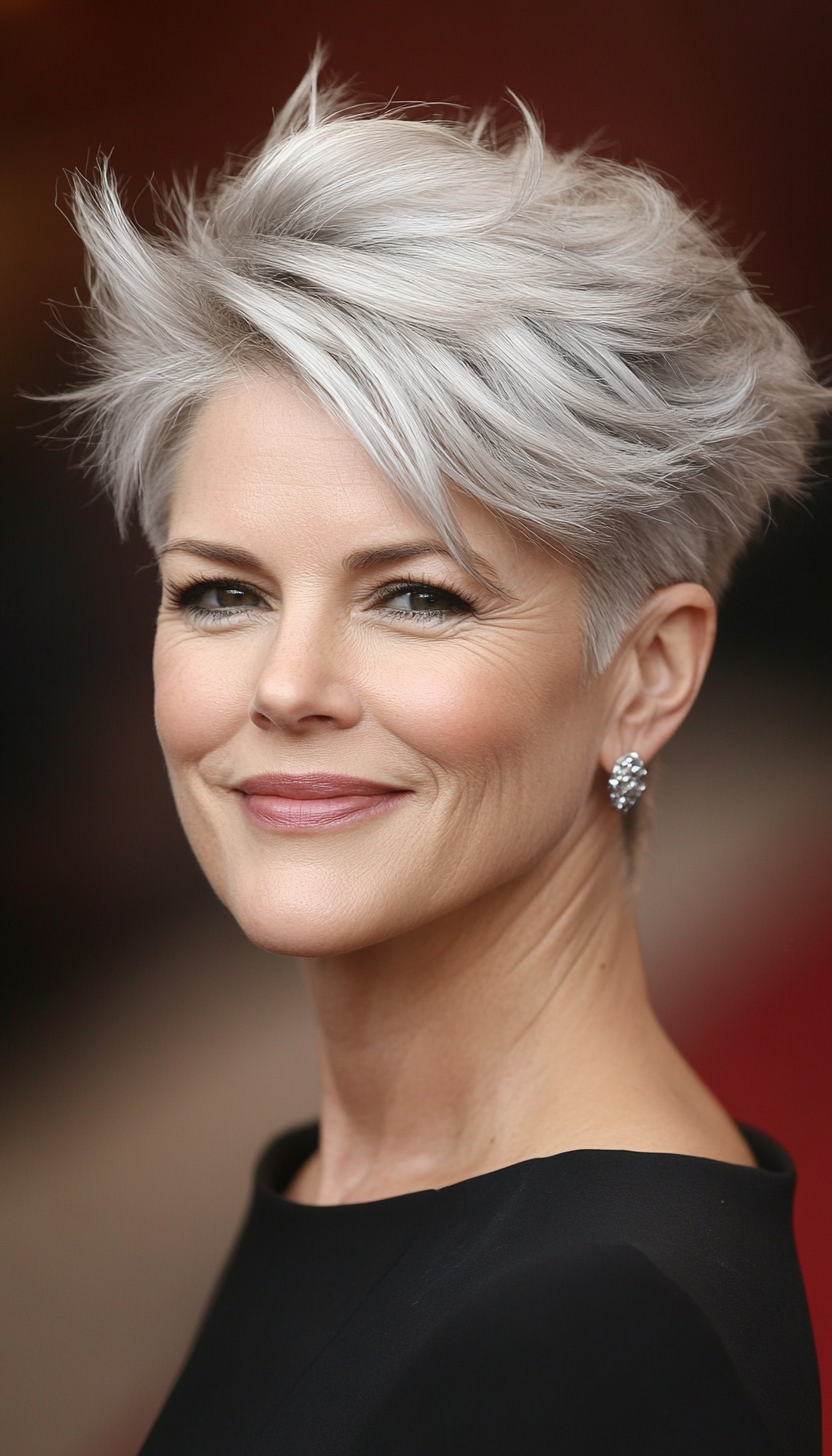 5. Layered Pixie with Silver Gray (Haircuts For Women Over 50 With Fine Hair) - Haircuts For Women Over 50 With Fine Hair
