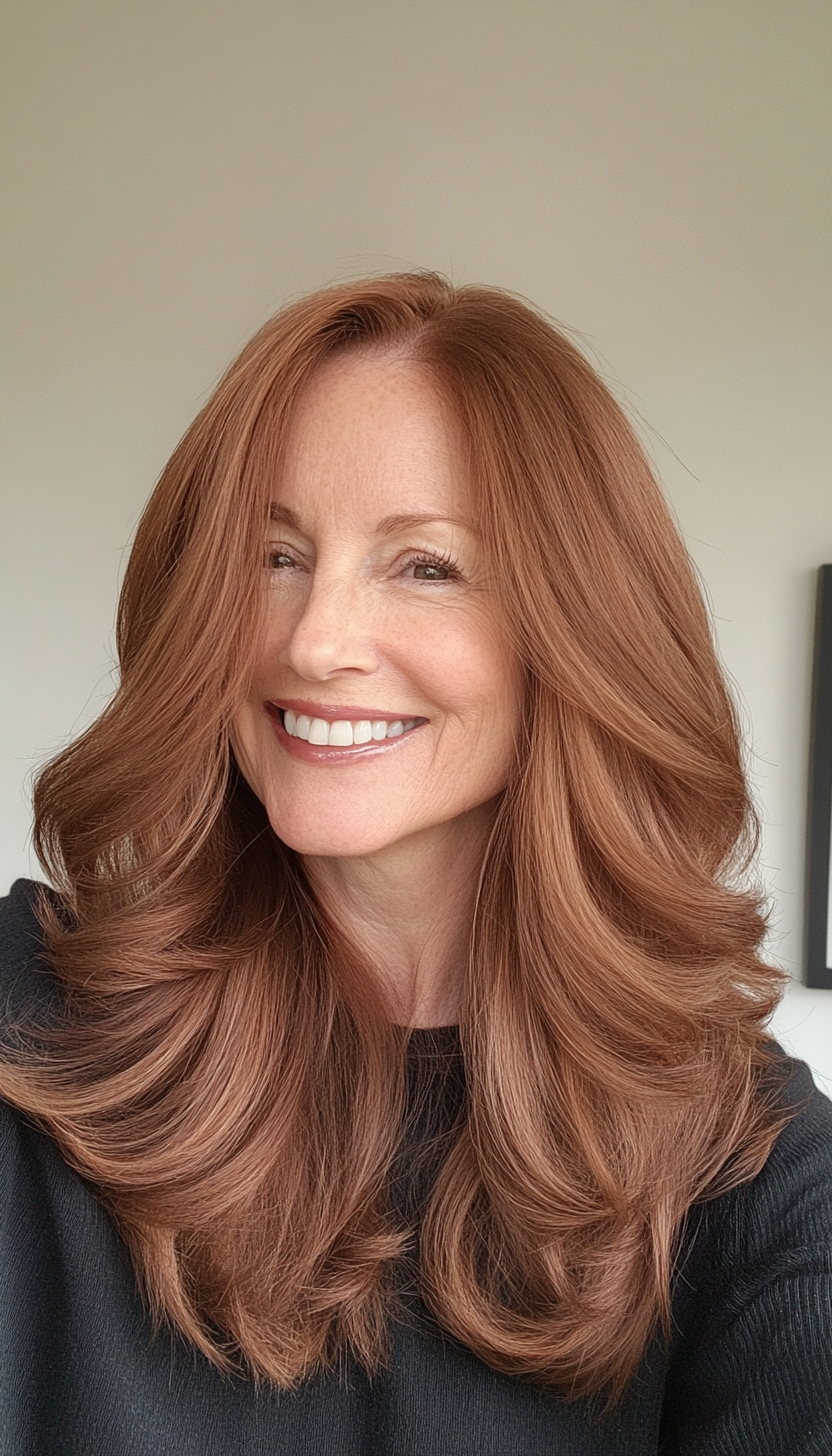 6. Long Layered Waves with Chestnut Brown (Haircuts For Women Over 50 With Fine Hair) - Haircuts For Women Over 50 With Fine Hair