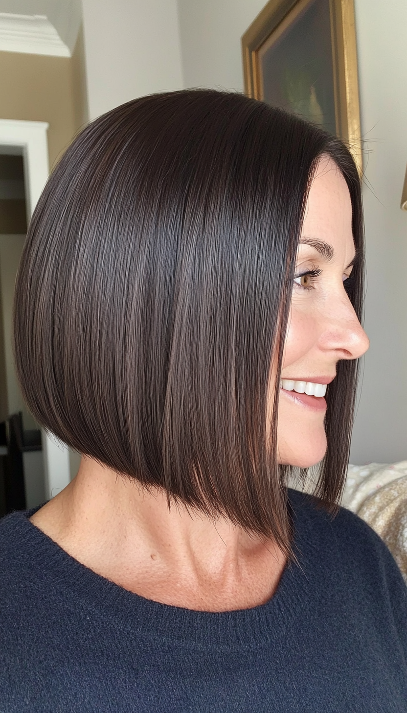 8. Blunt Cut Bob with Dark Brown (Haircuts For Women Over 50 With Fine Hair) - Haircuts For Women Over 50 With Fine Hair