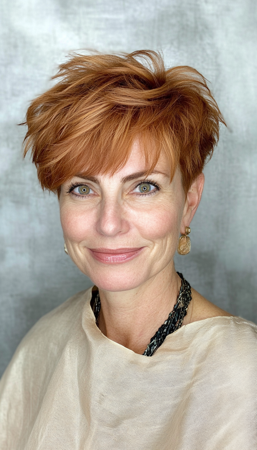 9. Textured Pixie with Soft Auburn (Haircuts For Women Over 50 With Fine Hair) - Haircuts For Women Over 50 With Fine Hair