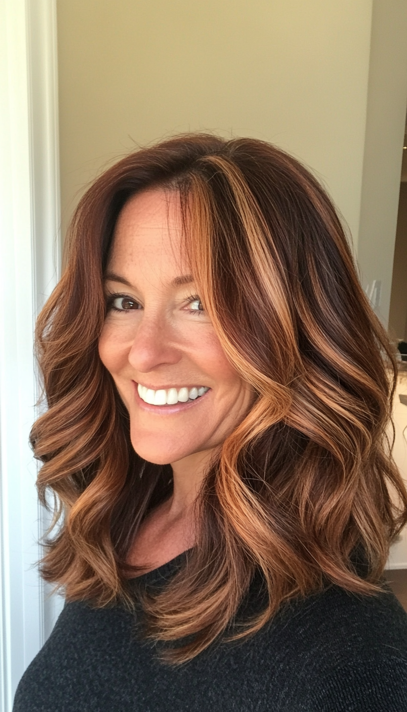 19. Layered Midi Cut with Chestnut Ombre (Haircuts For Women Over 50 With Fine Hair) - Haircuts For Women Over 50 With Fine Hair