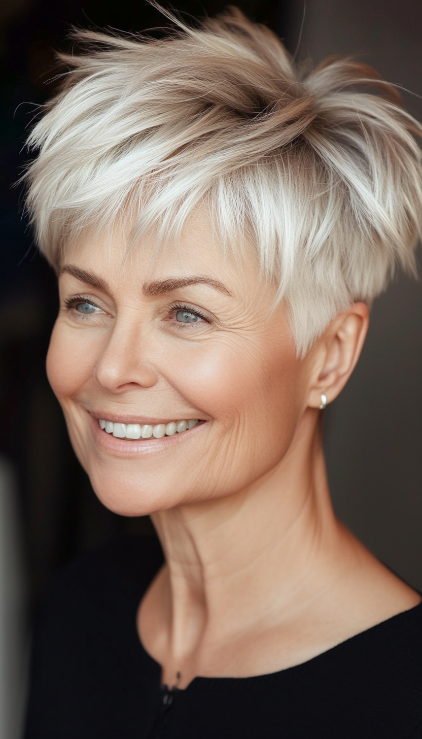 23. Voluminous Pixie with Platinum Blonde (Haircuts For Women Over 50 With Fine Hair) - Haircuts For Women Over 50 With Fine Hair