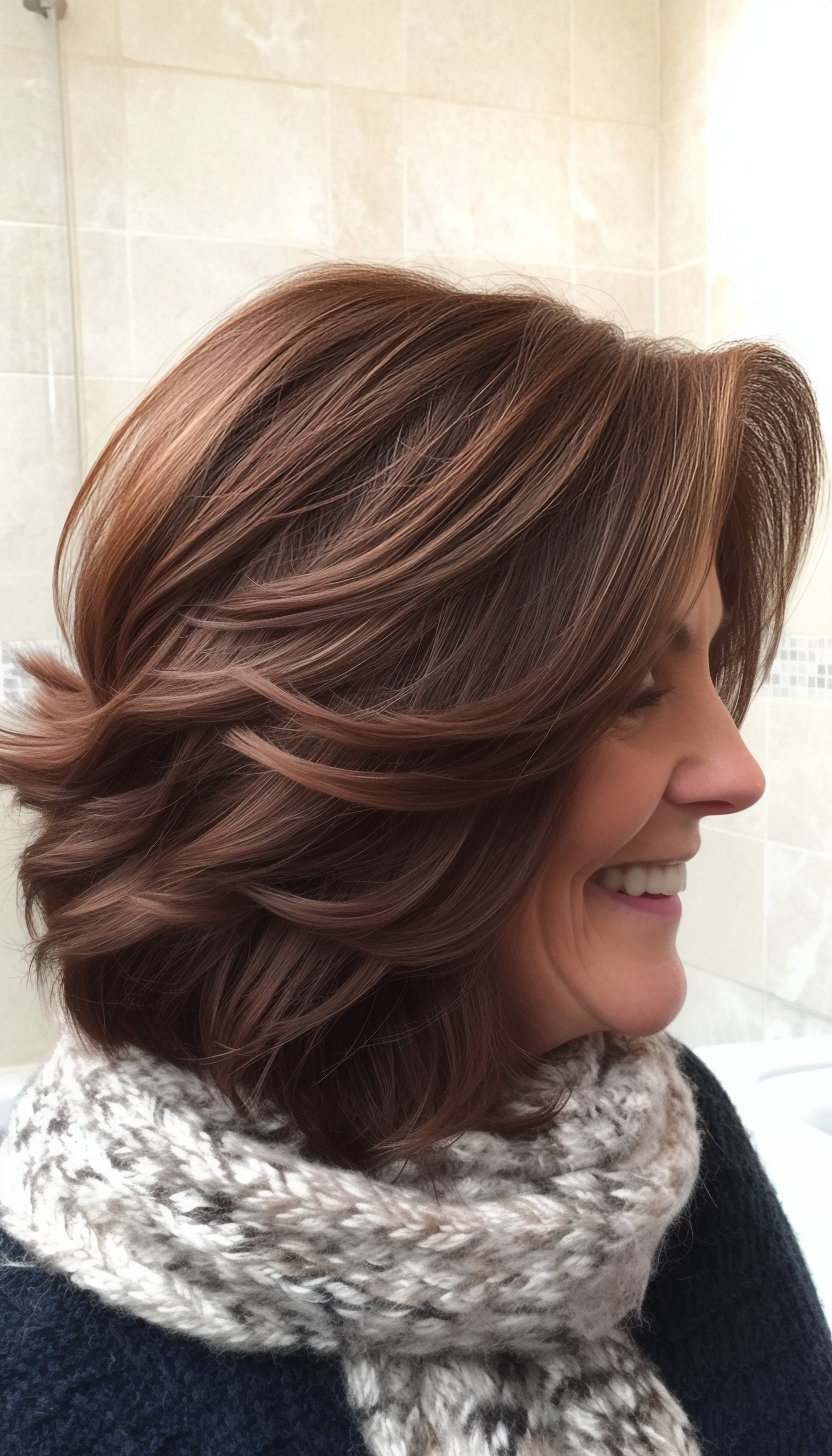 24. Stacked Bob with Deep Mahogany (Haircuts For Women Over 50 With Fine Hair) - Haircuts For Women Over 50 With Fine Hair