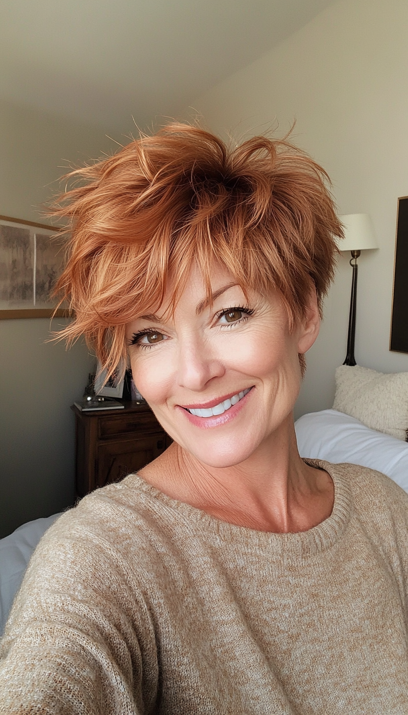 25. Shaggy Pixie with Light Copper (Haircuts For Women Over 50 With Fine Hair) - Haircuts For Women Over 50 With Fine Hair