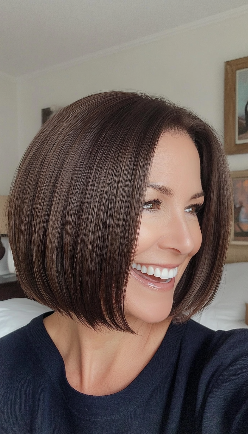 26. Classic Bob with Dark Chestnut (Haircuts For Women Over 50 With Fine Hair) - Haircuts For Women Over 50 With Fine Hair