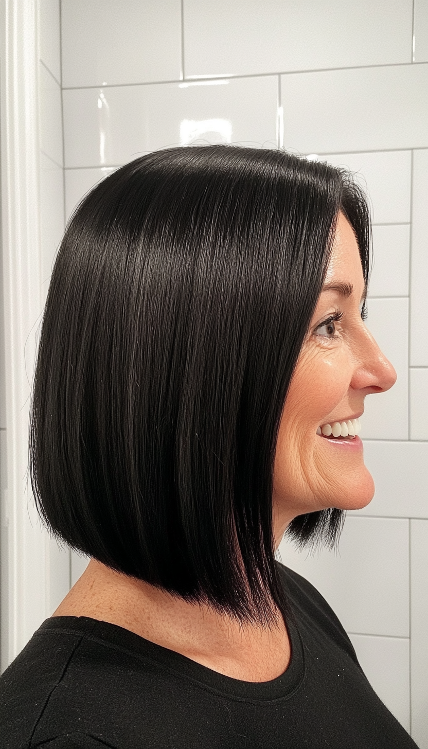 13. Shoulder-Length Blunt Cut in Jet Black (Medium Length Hairstyles For Women Over 60) - Medium Length Hairstyles For Women Over 60