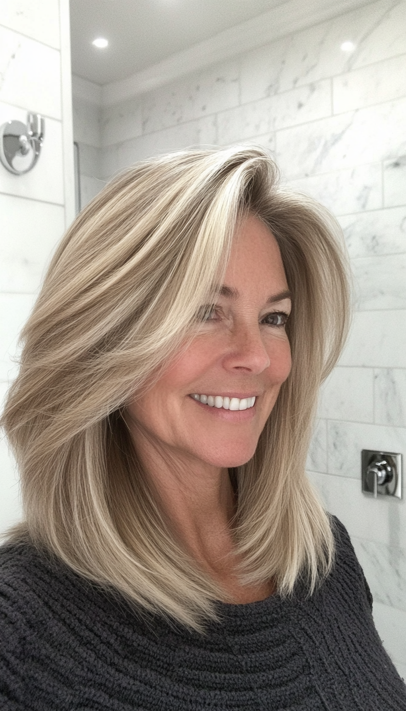 16. Classic Bob with Natural Gray Streaks (Medium Length Hairstyles For Women Over 60) - Medium Length Hairstyles For Women Over 60