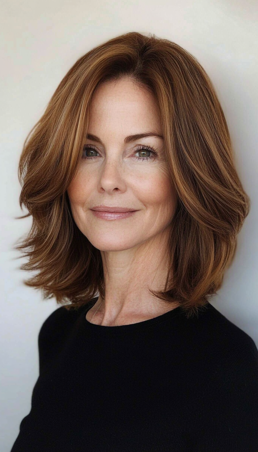 17. Straight Layered Cut in Dark Blonde (Medium Length Hairstyles For Women Over 60) - Medium Length Hairstyles For Women Over 60