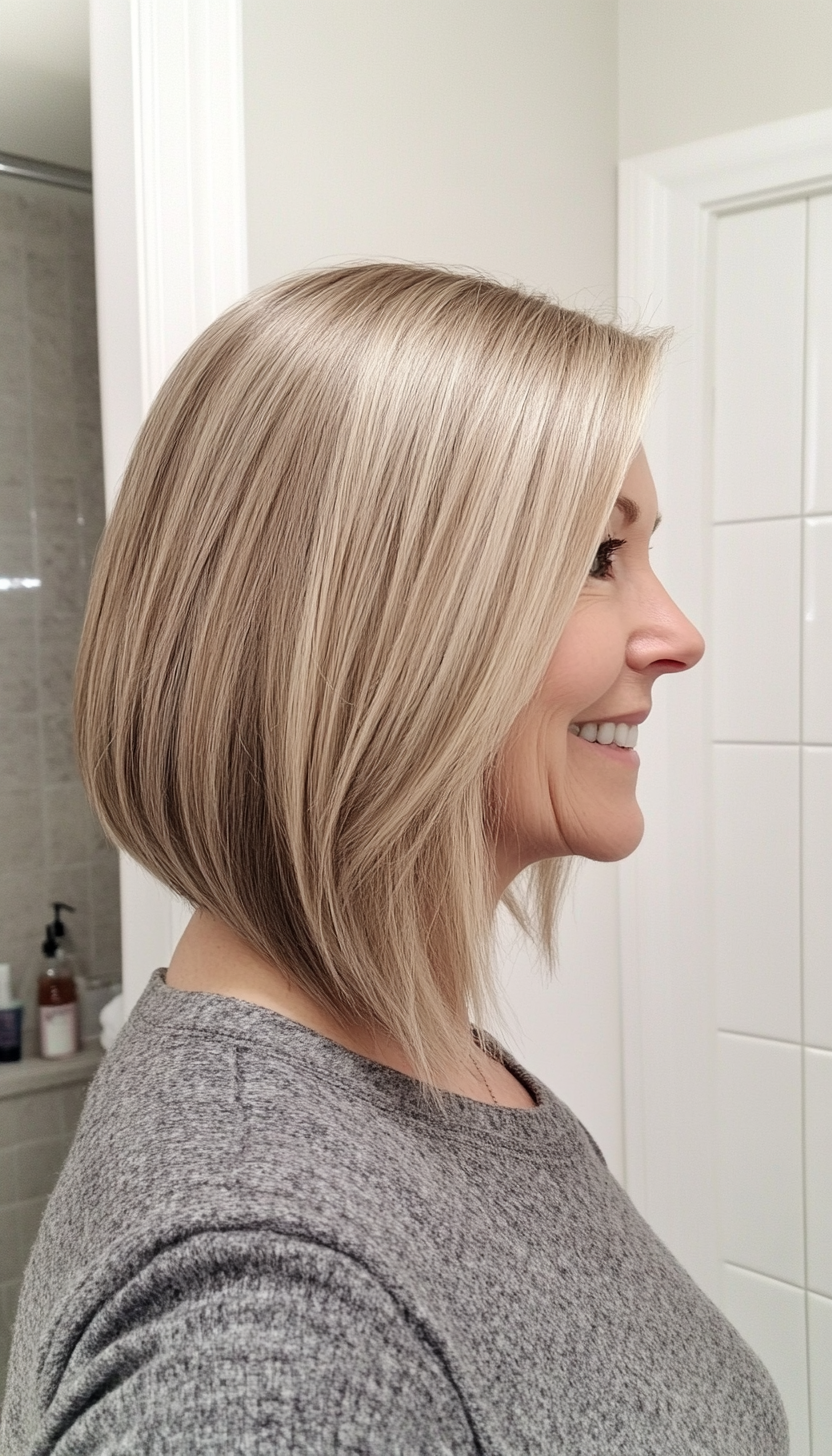 23. Soft Angled Bob in Light Ash Blonde (Medium Length Hairstyles For Women Over 60) - Medium Length Hairstyles For Women Over 60