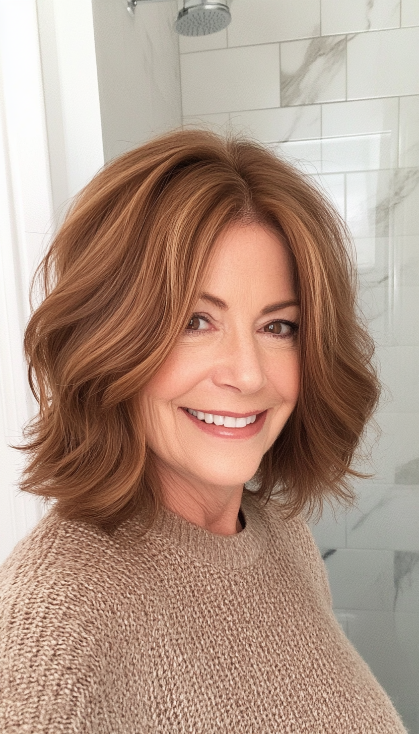 27. Textured Shoulder-Length Cut in Warm Chestnut (Medium Length Hairstyles For Women Over 60) - Medium Length Hairstyles For Women Over 60