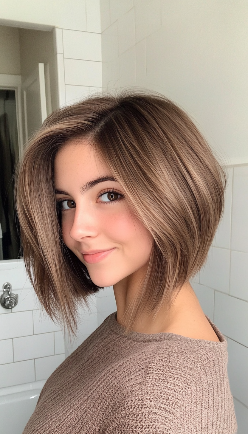 1. Layered Ash Brown Bob (Medium Bob Hairstyles) - Medium Bob Hairstyles