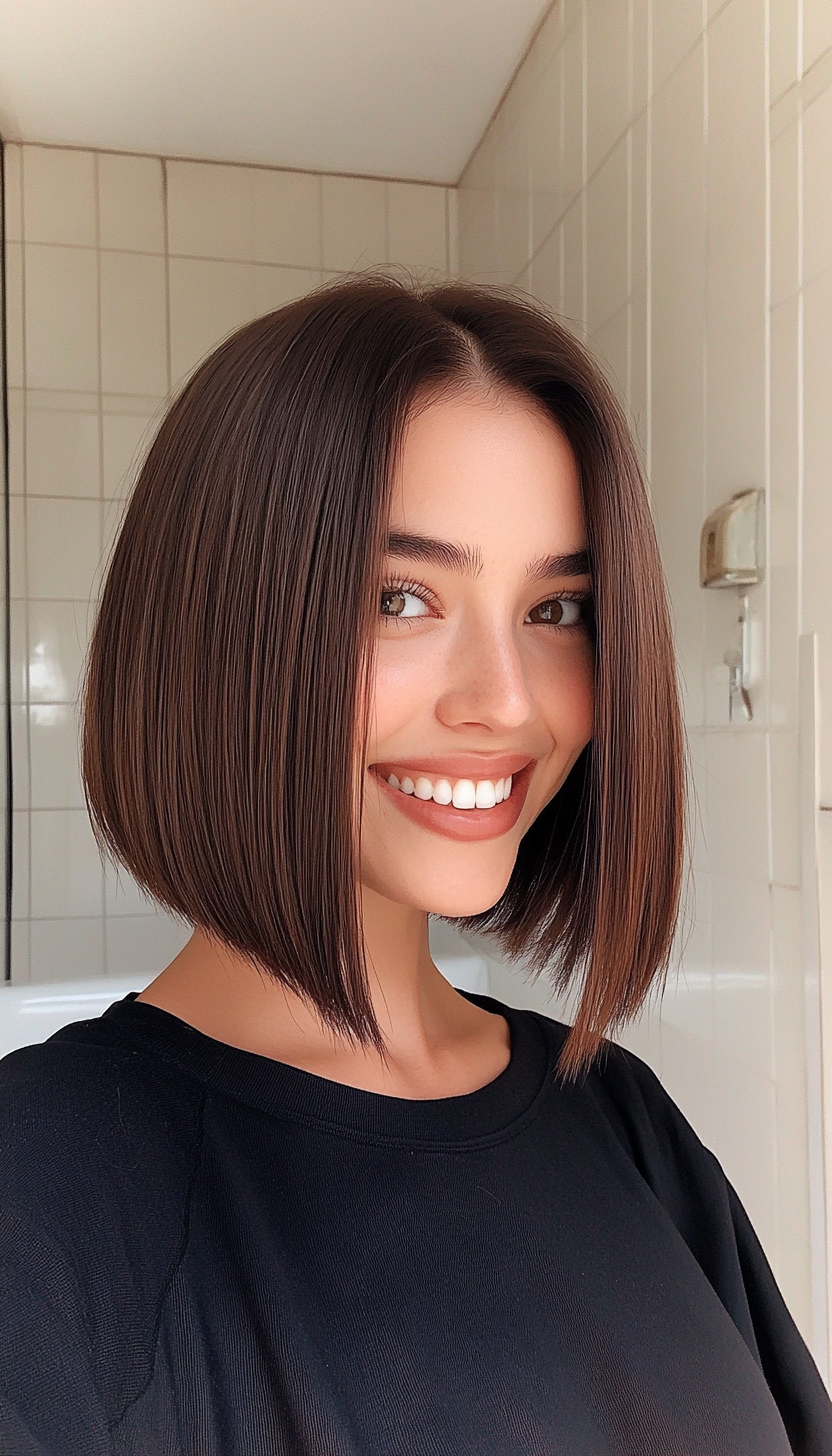 2. Blunt Chocolate Brown Bob (Medium Bob Hairstyles) - Medium Bob Hairstyles
