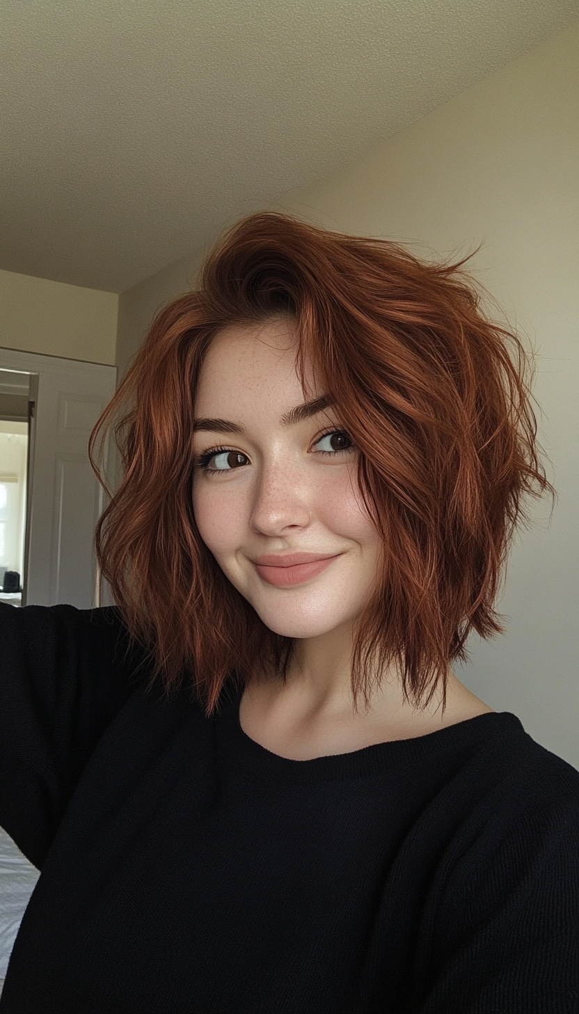 7. Shaggy Auburn Bob (Medium Bob Hairstyles) - Medium Bob Hairstyles