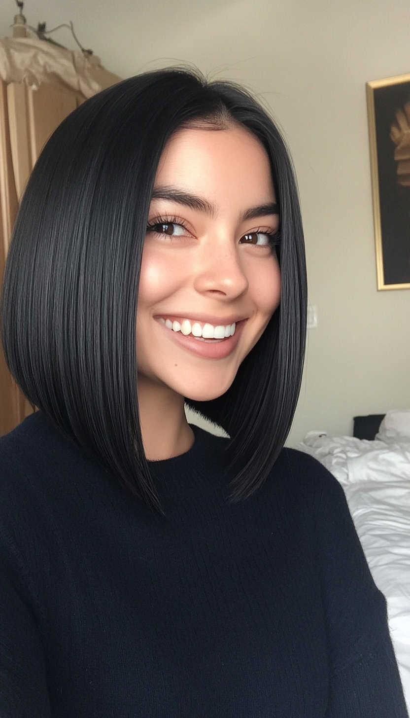 8. Sleek Jet Black Bob (Medium Bob Hairstyles) - Medium Bob Hairstyles