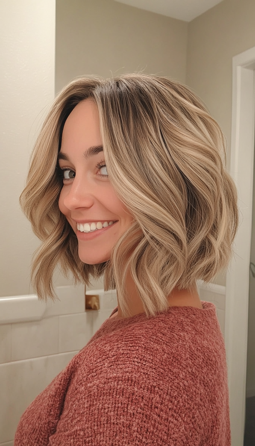 11. Inverted Sandy Blonde Bob (Medium Bob Hairstyles) - Medium Bob Hairstyles