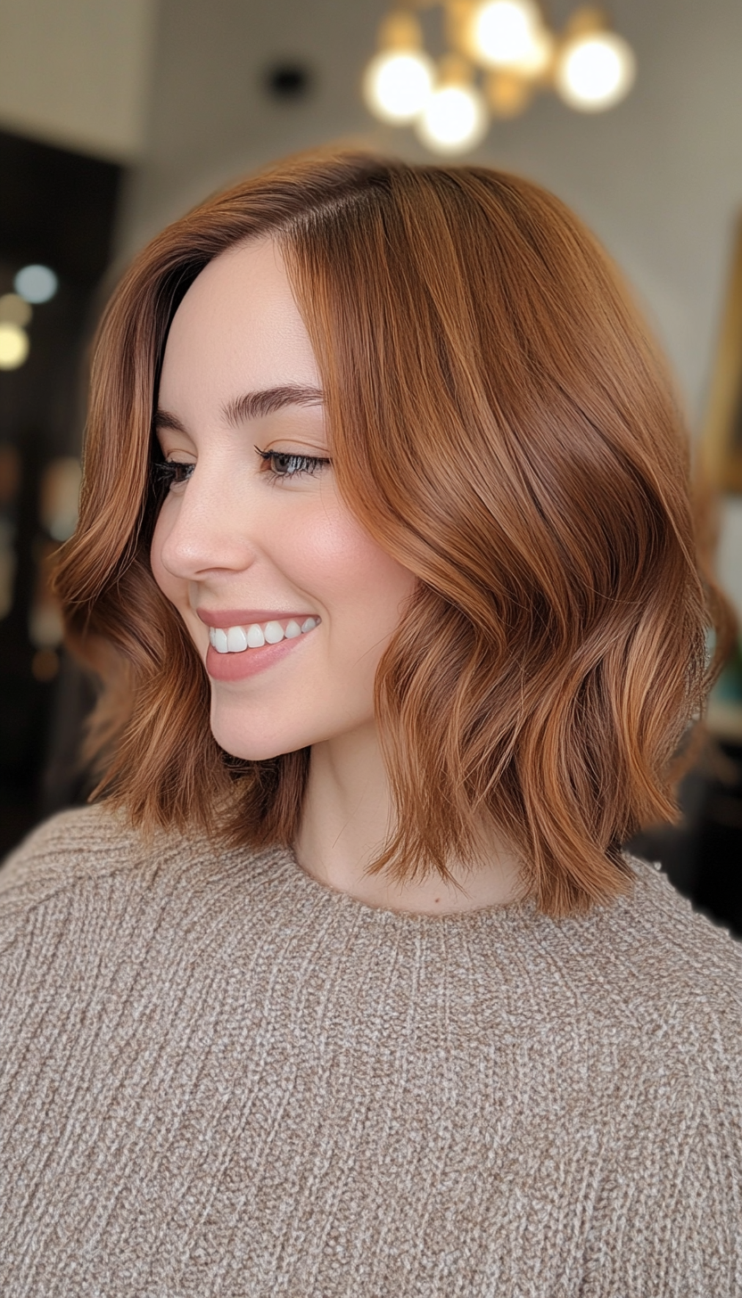 13. Wavy Cinnamon Bob (Medium Bob Hairstyles) - Medium Bob Hairstyles