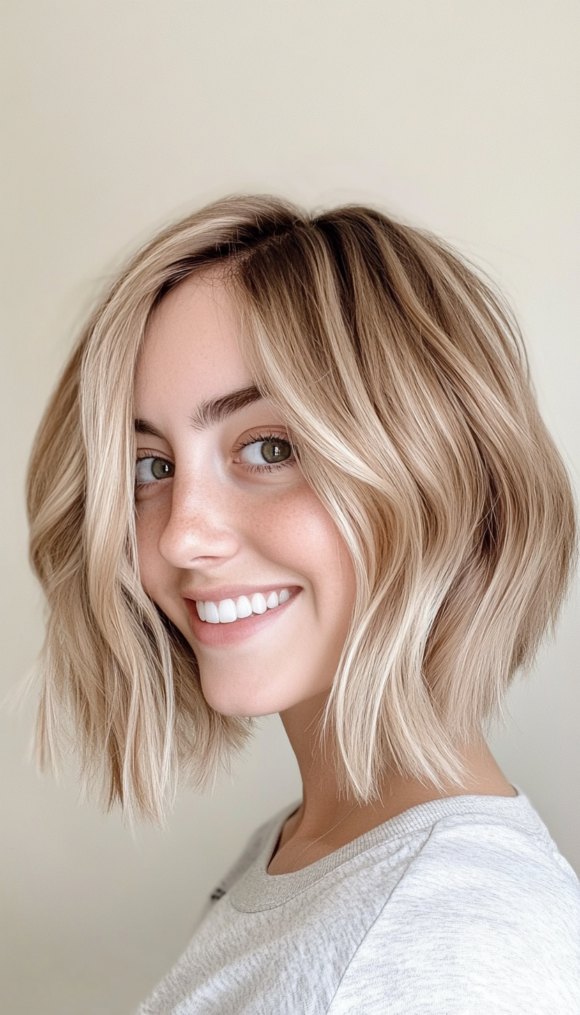 14. Choppy Beige Blonde Bob (Medium Bob Hairstyles) - Medium Bob Hairstyles