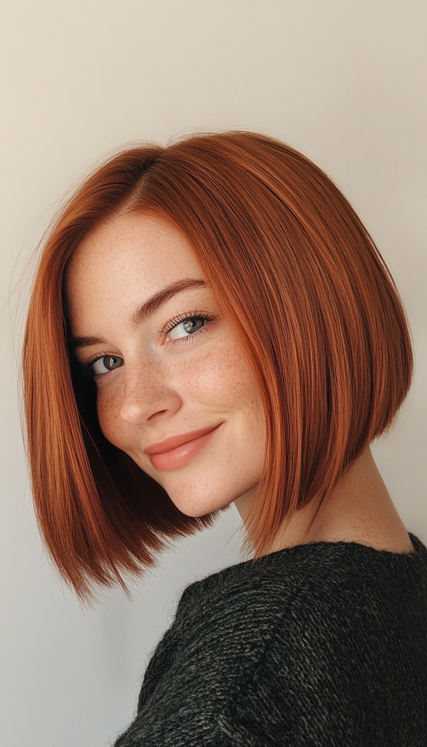 15. Blunt Straight Copper Bob (Medium Bob Hairstyles) - Medium Bob Hairstyles