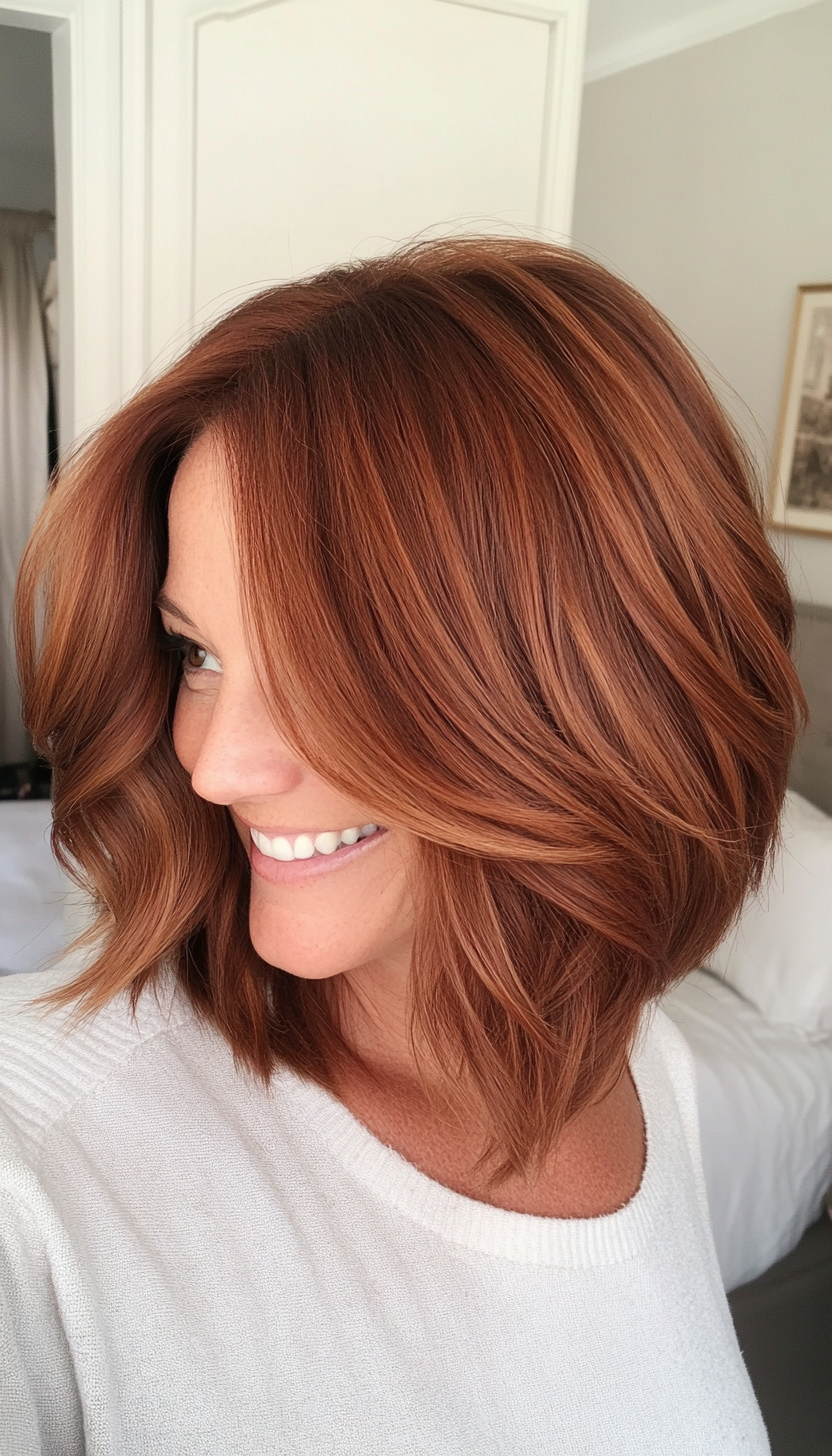 16. Layered Chestnut Balayage Bob (Medium Bob Hairstyles) - Medium Bob Hairstyles