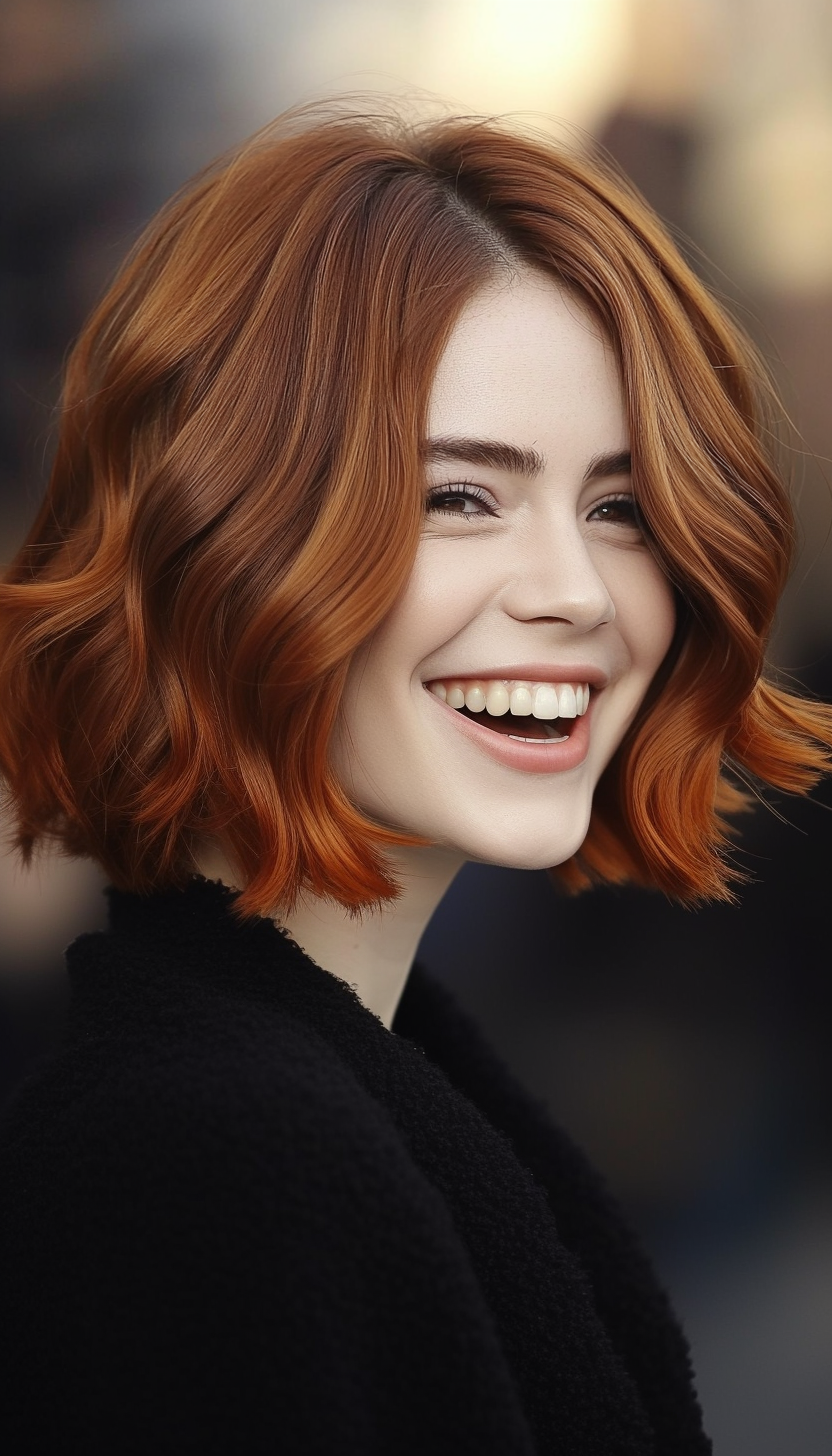 19. Soft Auburn Wavy Bob (Medium Bob Hairstyles) - Medium Bob Hairstyles