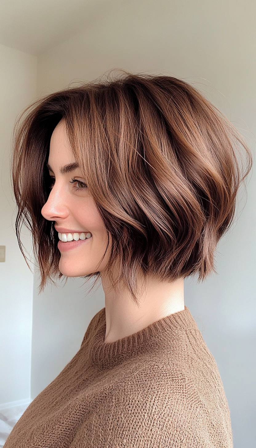 22. Piecey Chestnut Bob (Medium Bob Hairstyles) - Medium Bob Hairstyles