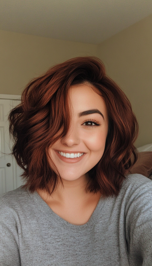 26. Voluminous Dark Auburn Bob (Medium Bob Hairstyles) - Medium Bob Hairstyles