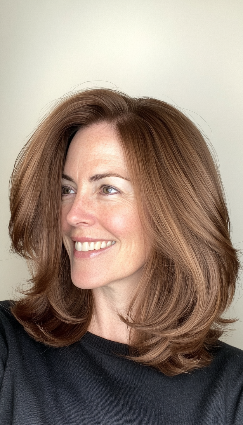 1. Soft Layered Lob with Chestnut Brown (Medium Length Hairstyles For Women Over 40) - Medium Length Hairstyles For Women Over 40