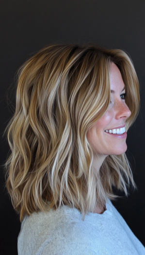 2. Wavy Shag with Ash Blonde Highlights (Medium Length Hairstyles For Women Over 40) - Medium Length Hairstyles For Women Over 40
