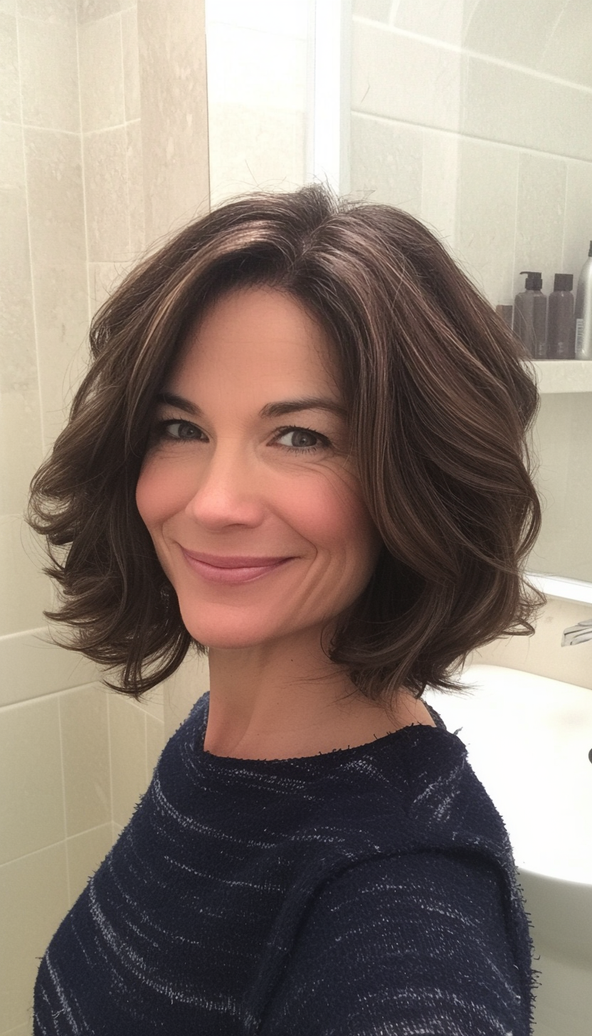 5. Curled Ends Bob with Deep Brunette (Medium Length Hairstyles For Women Over 40) - Medium Length Hairstyles For Women Over 40