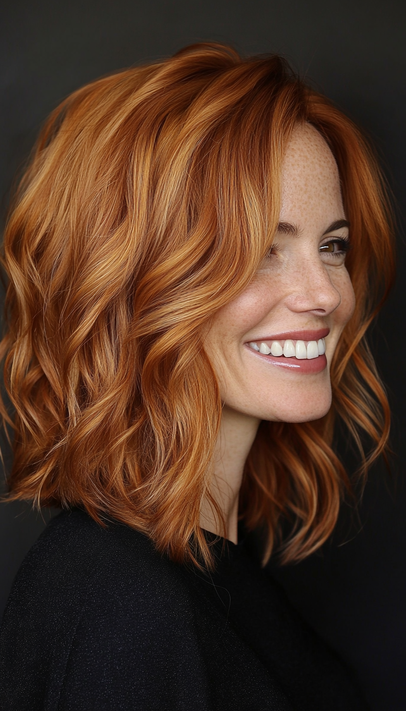 9. Messy Wavy Bob with Soft Auburn (Medium Length Hairstyles For Women Over 40) - Medium Length Hairstyles For Women Over 40