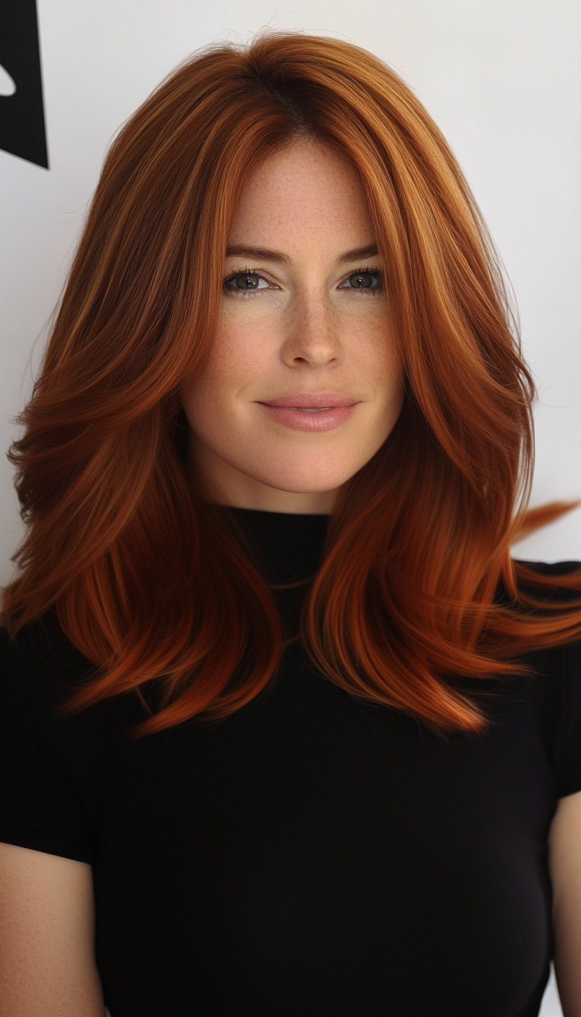 10. Layered Mid-Length with Chestnut Ombre (Medium Length Hairstyles For Women Over 40) - Medium Length Hairstyles For Women Over 40