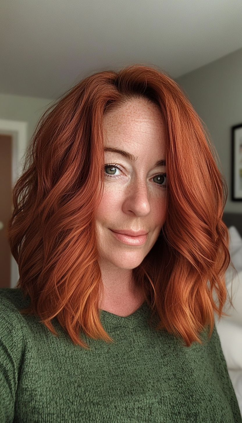 18. Textured Shoulder-Length Cut with Rich Auburn (Medium Length Hairstyles For Women Over 40) - Medium Length Hairstyles For Women Over 40