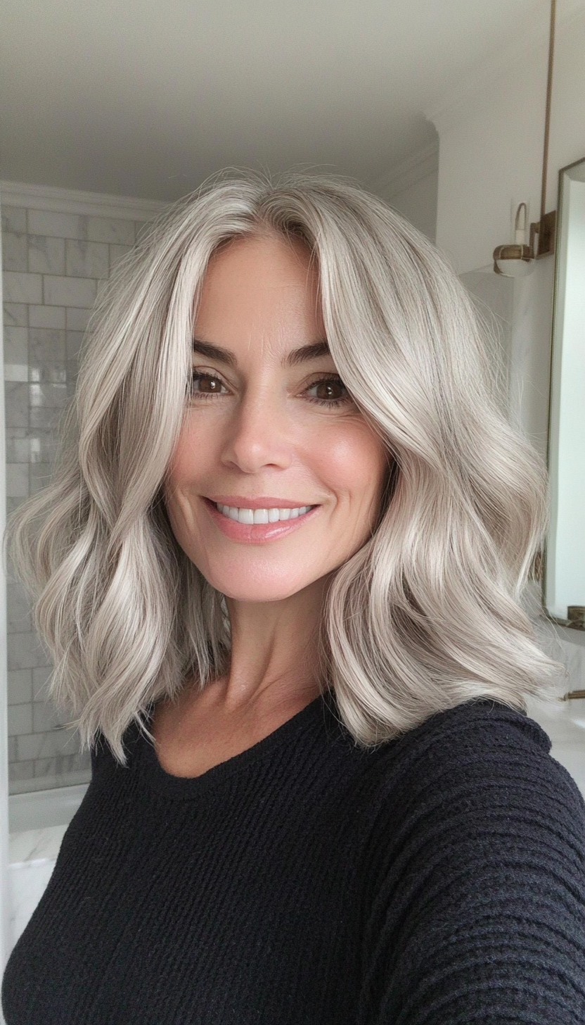 24. Shoulder-Length Soft Wave with Light Ash Blonde (Medium Length Hairstyles For Women Over 40) - Medium Length Hairstyles For Women Over 40