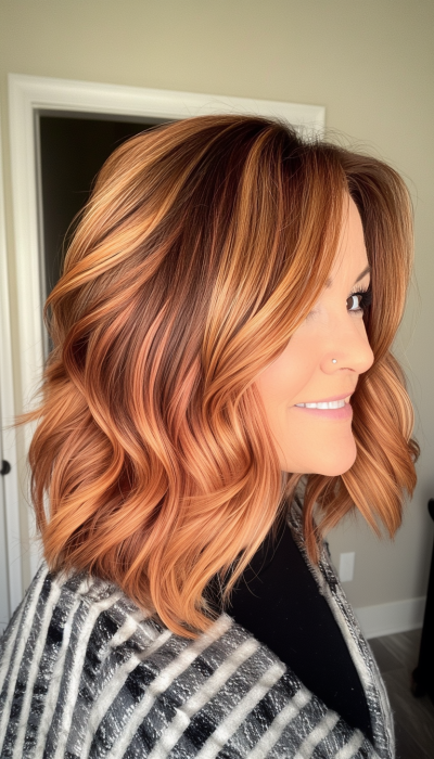 25. Modern Shag with Copper Highlights (Medium Length Hairstyles For Women Over 40) - Medium Length Hairstyles For Women Over 40