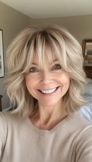 3. Sandy Blonde Tousled Shag (Short Shag Haircuts With Bangs For Older Women) - Short Shag Haircuts With Bangs For Older Women
