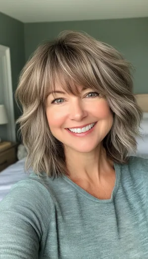 4. Ash Brown Textured Shag (Short Shag Haircuts With Bangs For Older Women) - Short Shag Haircuts With Bangs For Older Women