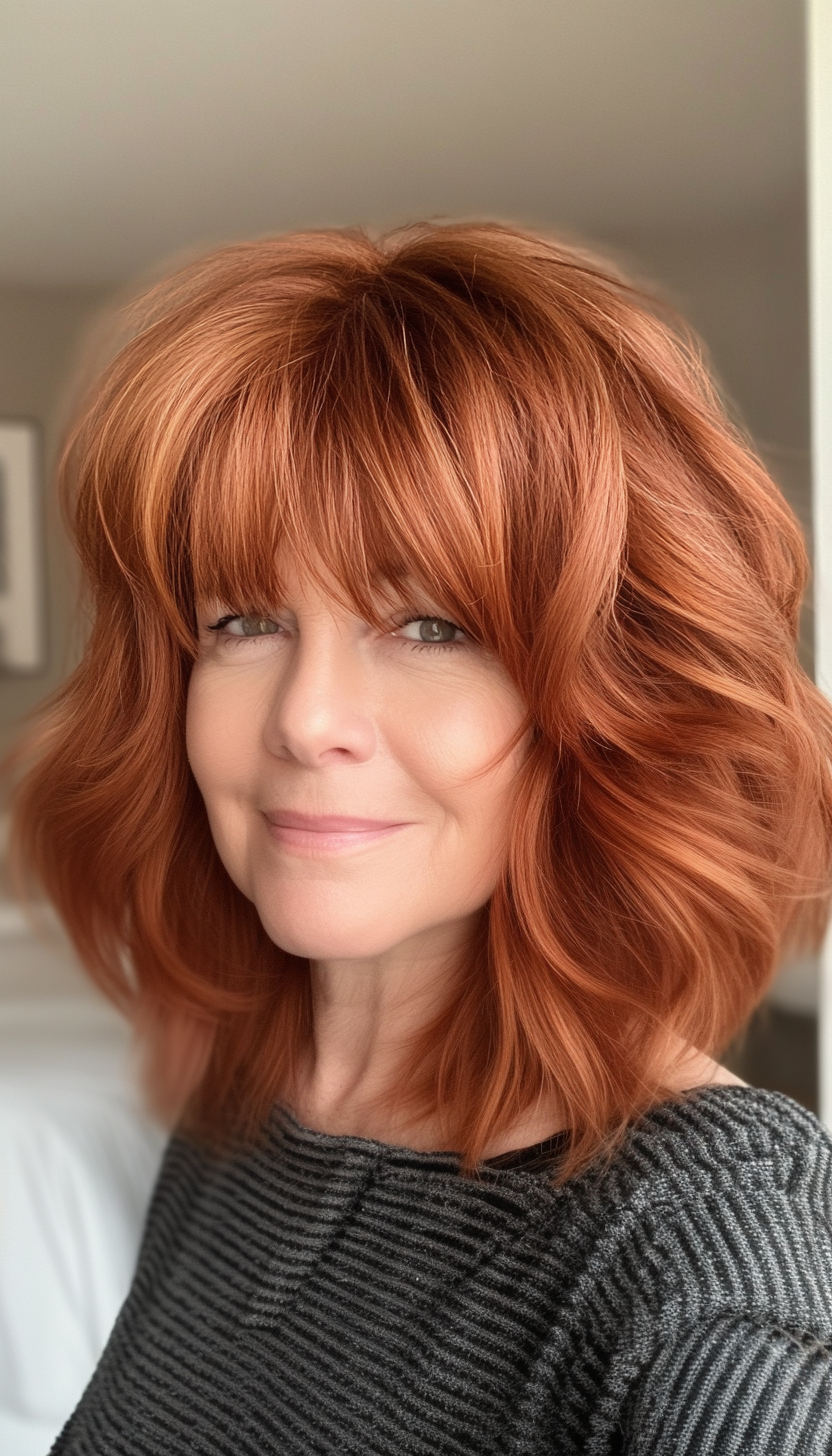6. Auburn Feathered Shag (Short Shag Haircuts With Bangs For Older Women) - Short Shag Haircuts With Bangs For Older Women
