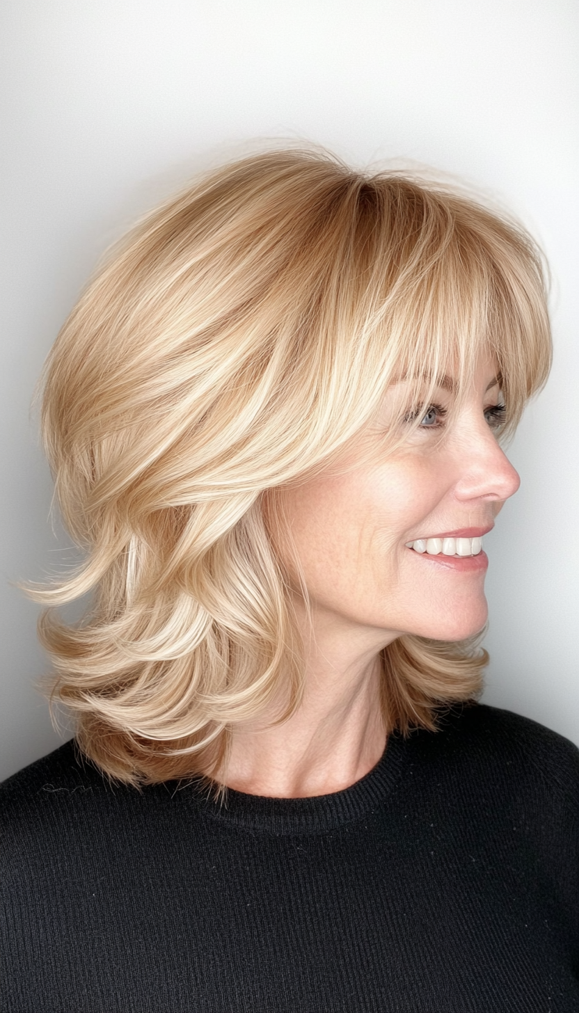 7. Honey Blonde Short Shag with Fringe (Short Shag Haircuts With Bangs For Older Women) - Short Shag Haircuts With Bangs For Older Women