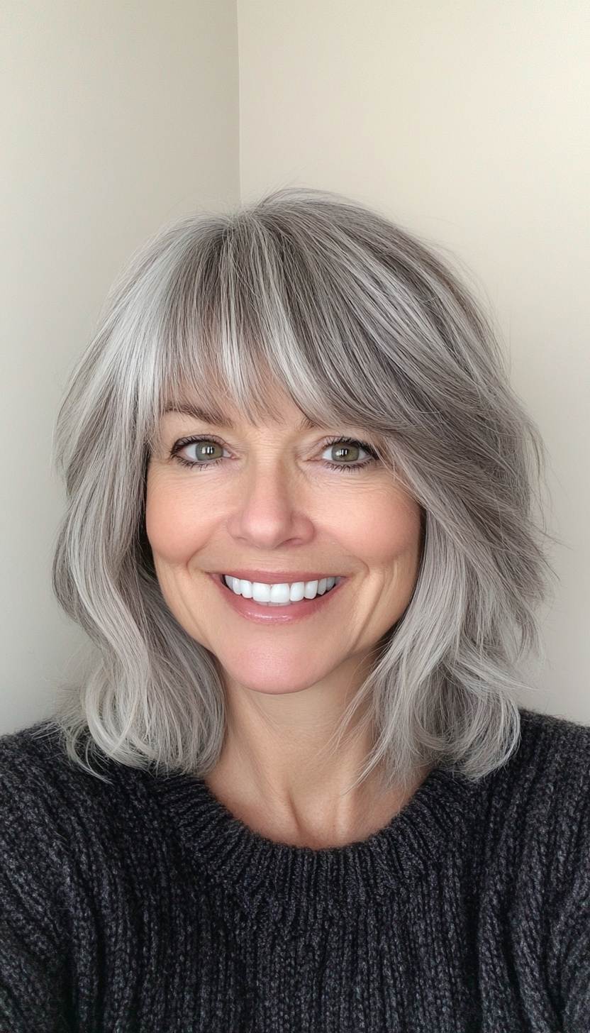 15. Soft Gray Blended Shag (Short Shag Haircuts With Bangs For Older Women) - Short Shag Haircuts With Bangs For Older Women