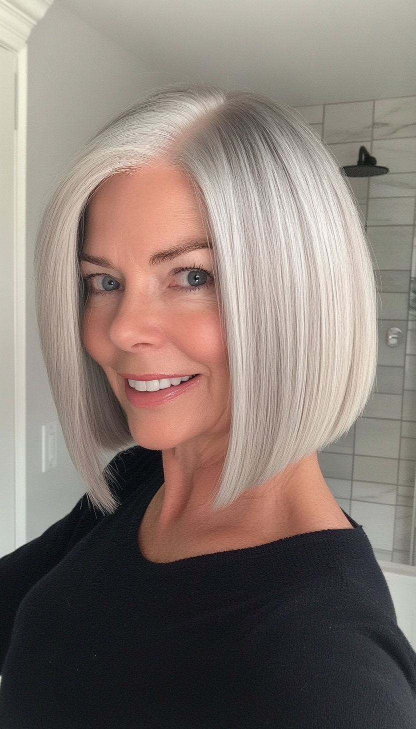1. Classic Shoulder-Length Bob with Silver Gray (Off The Shoulder Haircuts For Women Over 60) - Off The Shoulder Haircuts For Women Over 60