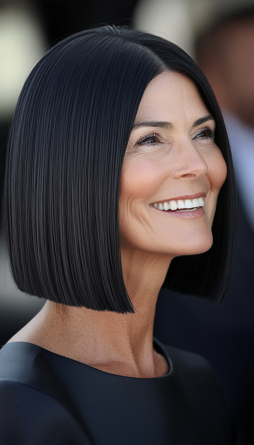 5. Blunt Shoulder Bob with Jet Black (Off The Shoulder Haircuts For Women Over 60) - Off The Shoulder Haircuts For Women Over 60