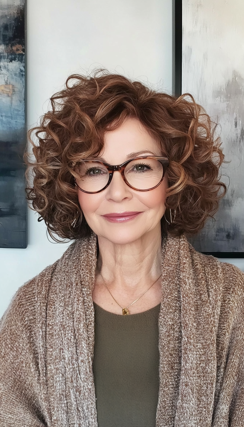 6. Curly Bob with Honey Brown (Off The Shoulder Haircuts For Women Over 60) - Off The Shoulder Haircuts For Women Over 60
